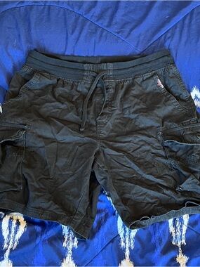 Men's Black Cargo Drawstring Shorts